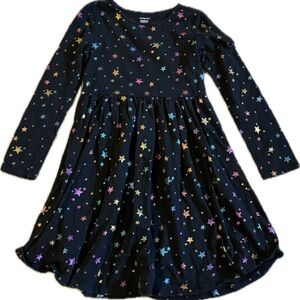 Girls Size 7 Jumping Bean Long Sleeve Dress Black with Multicolored Stars